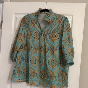 Elegant Teal and Mustard Women's Blouse